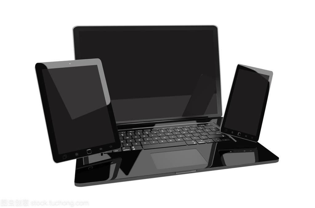 筆記本電腦、移動手機與平板電腦的三維互連 數字化協作的視覺呈現